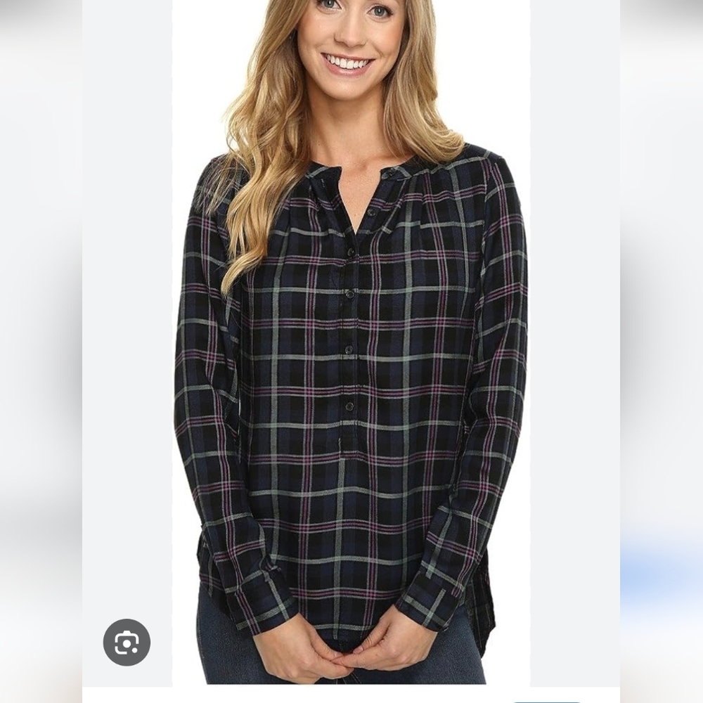 Lucky Brand Black and Purple Plaid Button-Down Shirt